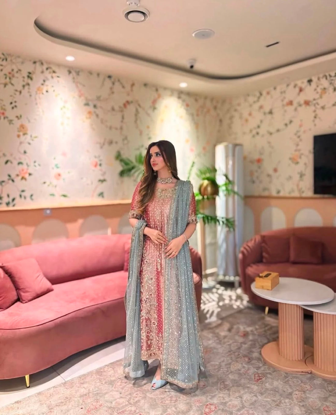 Haris Shakeel Pink | Double Duppata | Double zari fabrics