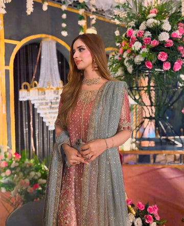 Haris Shakeel Pink | Double Duppata | Double zari fabrics