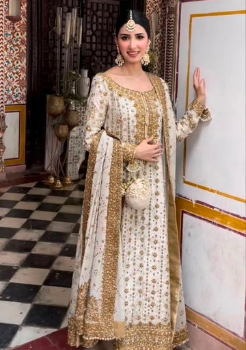 Haris Shakeel -Ivory white || Tussel silk fabric || Wedding Dress