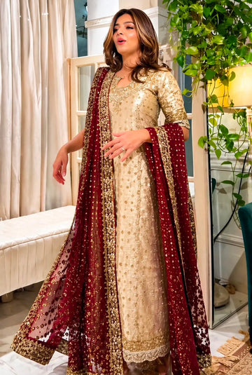 Haris Shakeel Red Duppata Double Zari Fabric