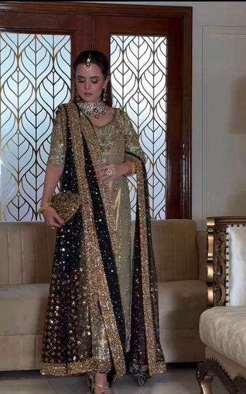 Haris Shakeel Black Duppata ||Double Zari fabric || Wedding Dress