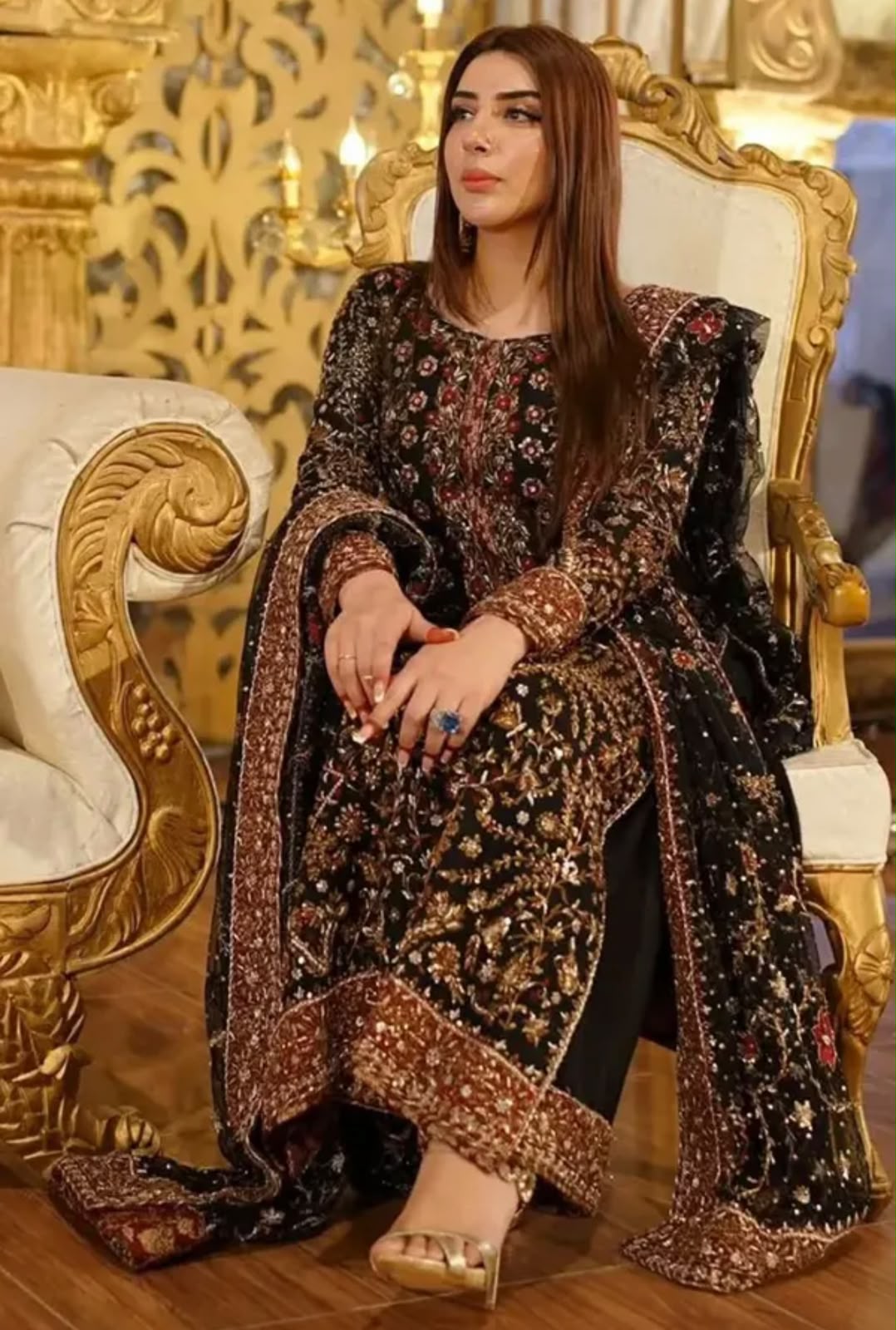 Haris Shakeel Black floral Raw silk fabric wedding dress