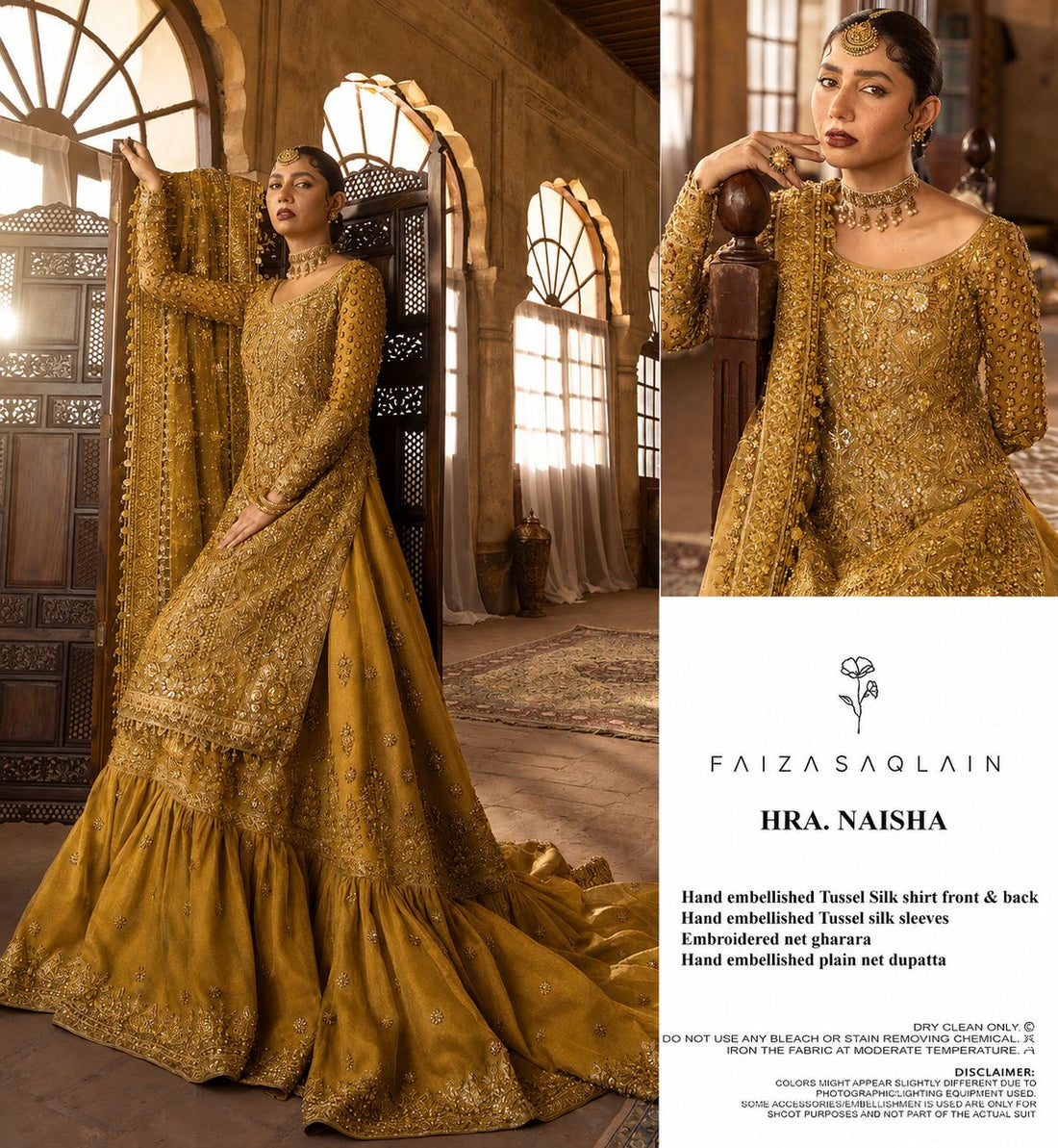 Faiza saqlain Tussel silk fabric with bareeze net shararah